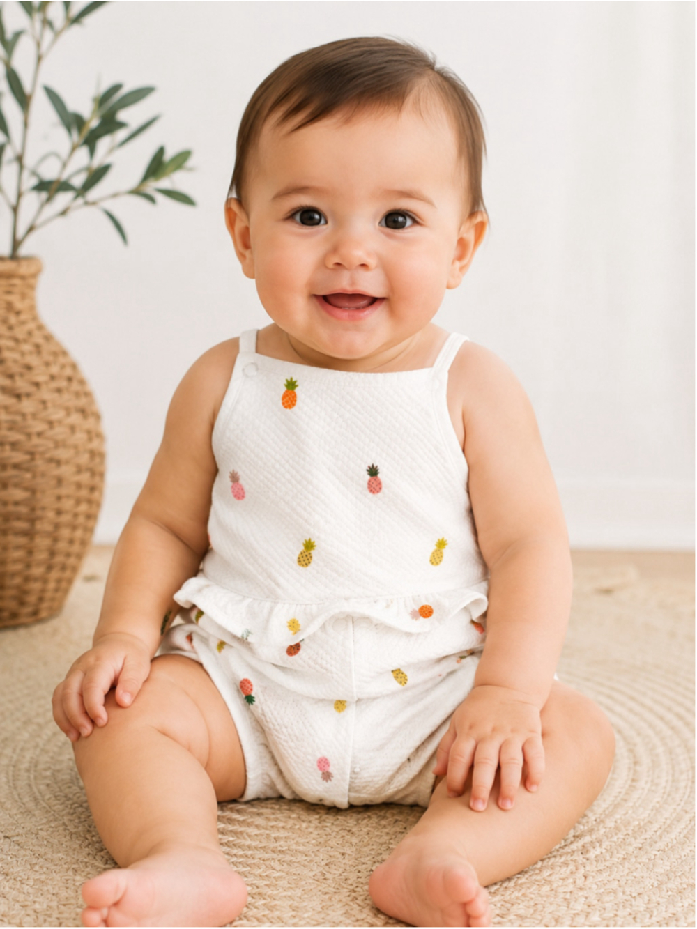 Janie and Jack Pineapple Romper | Baby Girls 6–12 Months | 100% Cotton